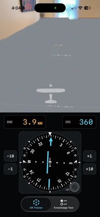 Tabletop ILS approach with mile markers on the extended centerline and an HSI reading 3.9 nautical miles